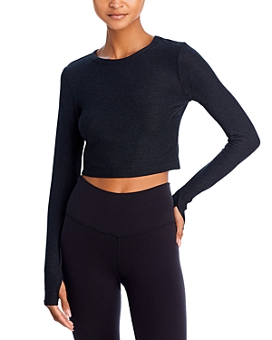 Beyond Yoga Featherweight Sunrise Long Sleeve Crop T-shirt In Darkest Night