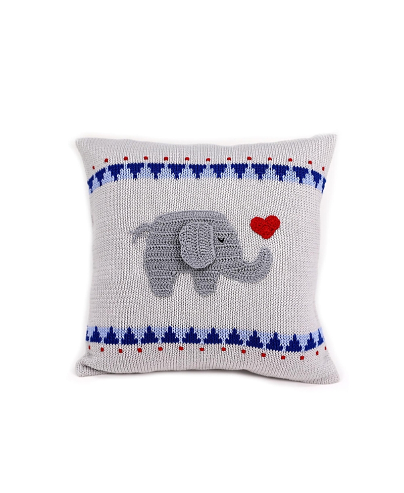 Melange Collection Elephant With Heart Pillow, 10 X 10 In Grey