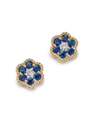 Bloomingdale's Fine Collection - Blue Sapphire & Diamond Flower Stud Earrings in 14K Yellow Gold