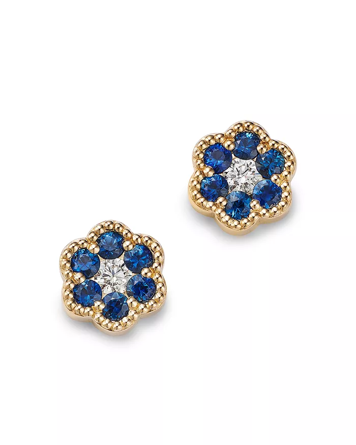 Bloomingdales Blue Sapphire & Diamond Flower Stud Earrings in 14K Yellow Gold | Bloomingdales Bloomingdales Blue Sapphire... 