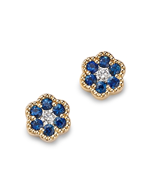 Bloomingdale's Blue Sapphire & Diamond Flower Stud Earrings In 14k Yellow Gold In Blue/gold