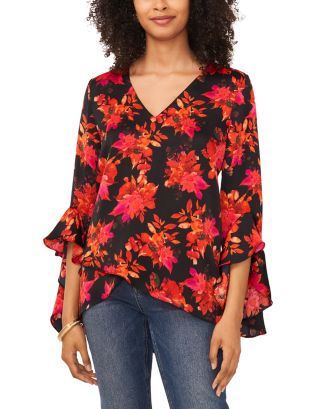 VINCE CAMUTO Printed V Neck Layered Hem Top | Bloomingdale's
