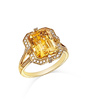 Bloomingdale's Citrine & Diamond Halo Ring In 14k Yellow Gold In Orange/gold