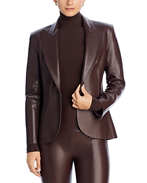 Shop Norma Kamali Faux Leather Single Breasted Boy Fit Jacket In Chocolate