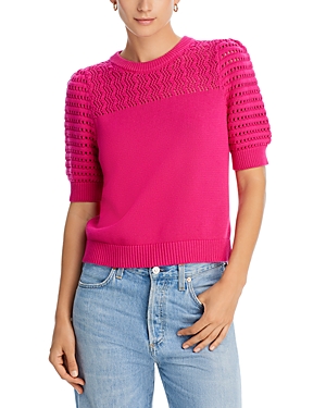 Aqua Cotton Short Sleeve Eyelet Sweater - 100% Exclusive In Pink