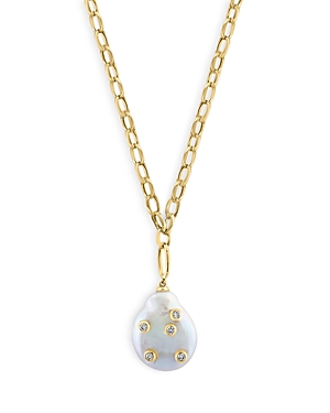 Bloomingdale's Cultured Freshwater Pearl & Diamond Pendant Necklace In 14k Yellow Gold, 16-18 In White/gold