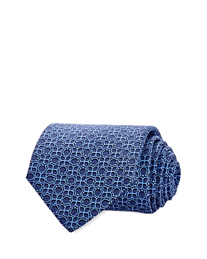 Ferragamo Gancini Link Print Silk Classic Tie In Blue