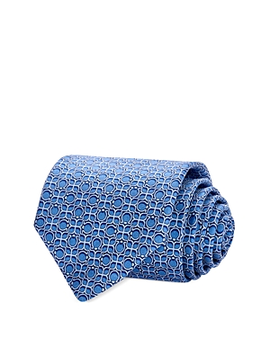Ferragamo Gancini Link Print Silk Classic Tie In Azzurro