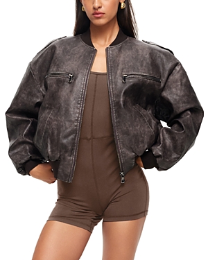 Lioness Casey Faux Leather Biker Jacket In Chocolate