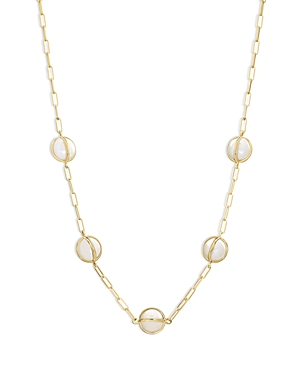 18K Yellow Gold Celeste Cultured Freshwater Pearl Paperclip Link Chain Collar Necklace, 16-18