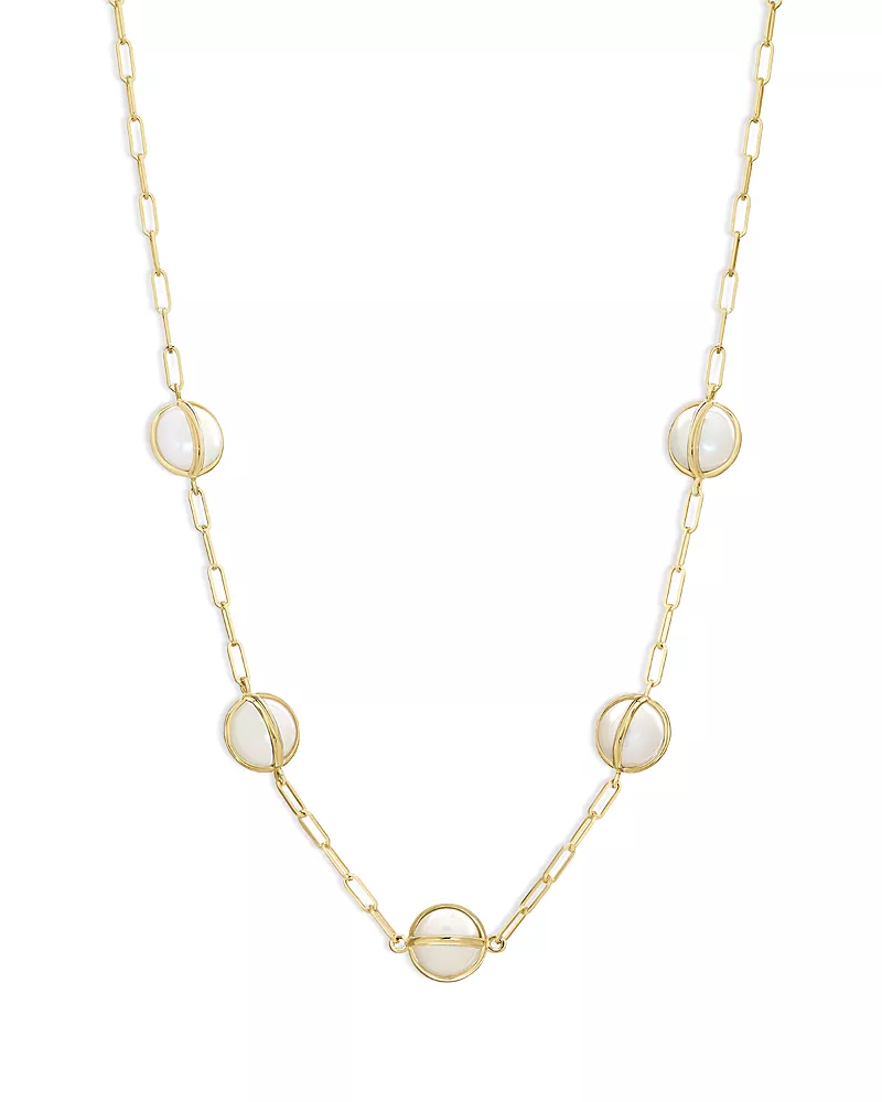 L. Klein 18K Yellow Gold Celeste Cultured Freshwater Pearl Paperclip Link Chain Collar Necklace, 16