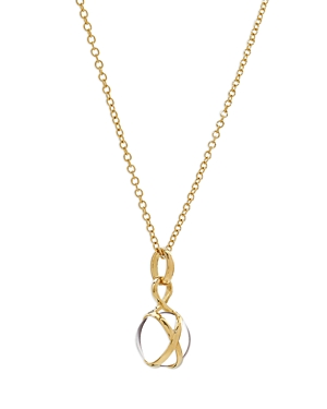 18K Yellow Gold Prisma Crystal Quartz 10mm Pendant Brilliant Chain Necklace, 16-18