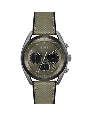 Hugo Boss Men's Top Quartz Fashion Chronograph Black Silicone Green Fabric Watch 44mm In Green Dial