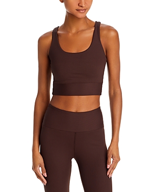 Year Of Ours Ribbed Sports Bra In Dark Oak