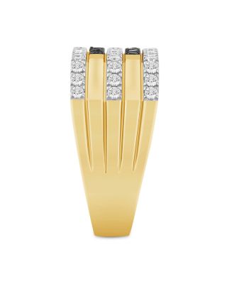 Men's Black & White Diamond Multirow Ring in 14K Yellow Gold, 1.0 tcw