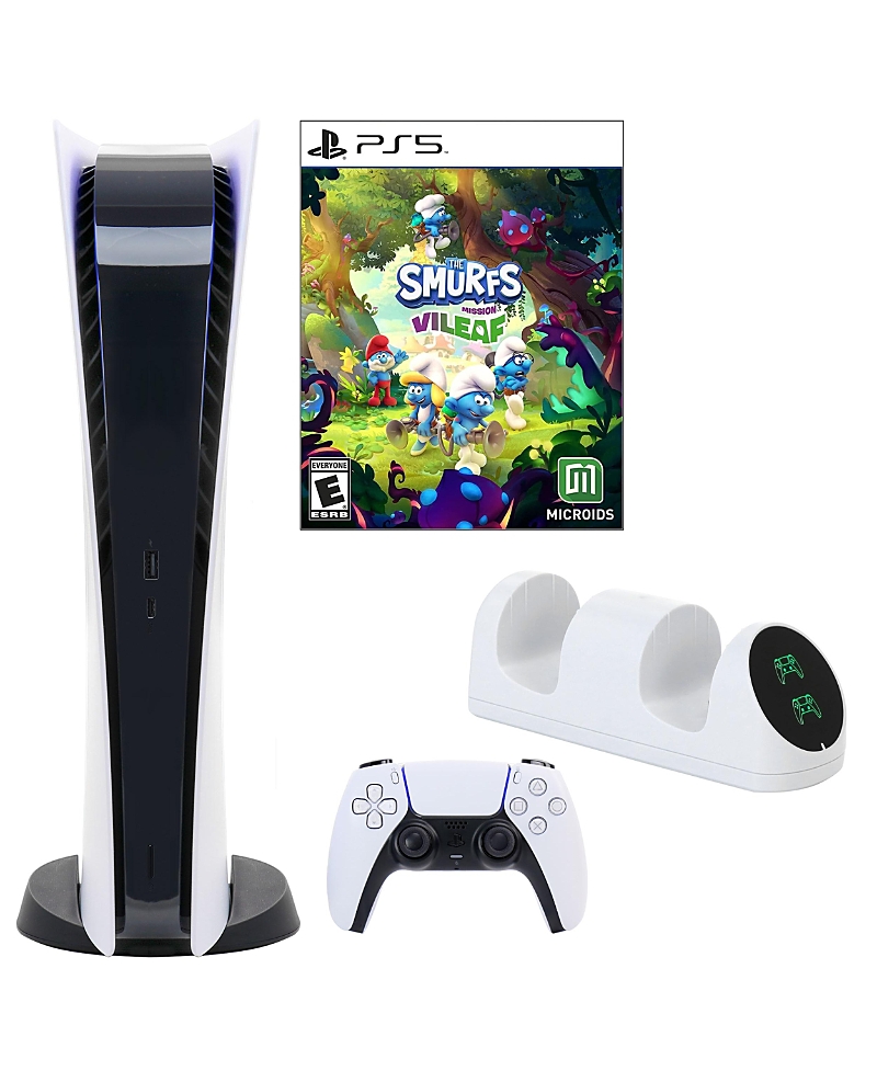 Sony Playstation 5 Digital Console With The Smurfs Game And Dock In Open White