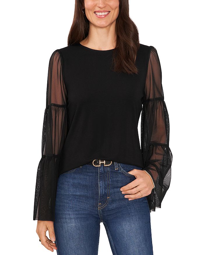 VINCE CAMUTO Mix Media Tiered Sleeve Top Bloomingdale s