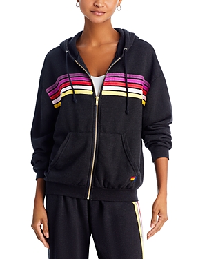 Aviator Nation Rainbow Stripe Zip Hoodie In Black Wonka