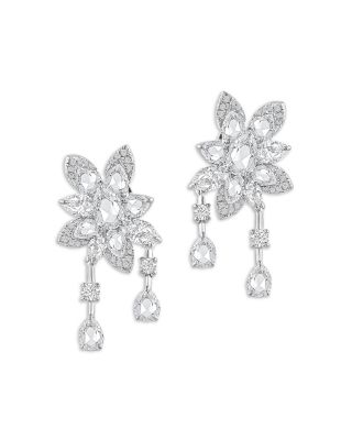 Harakh Diamond Flower Drop Earrings in 18K White Gold, 2.5 ct. t. w.