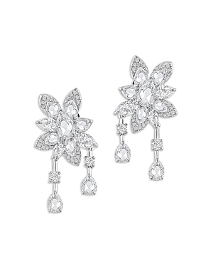 Diamond Flower Drop Earrings in 18K White Gold, 2.5 ct. t.w.