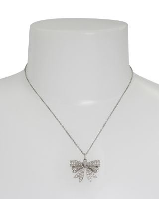 Pav&eacute; Eagle Head Bow Mini Pendant Necklace in Rhodium Plated, 16"-18"