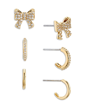 Nadri Pave Bow Stud & Hoop Earrings in 18K Gold Plated, Set of 3