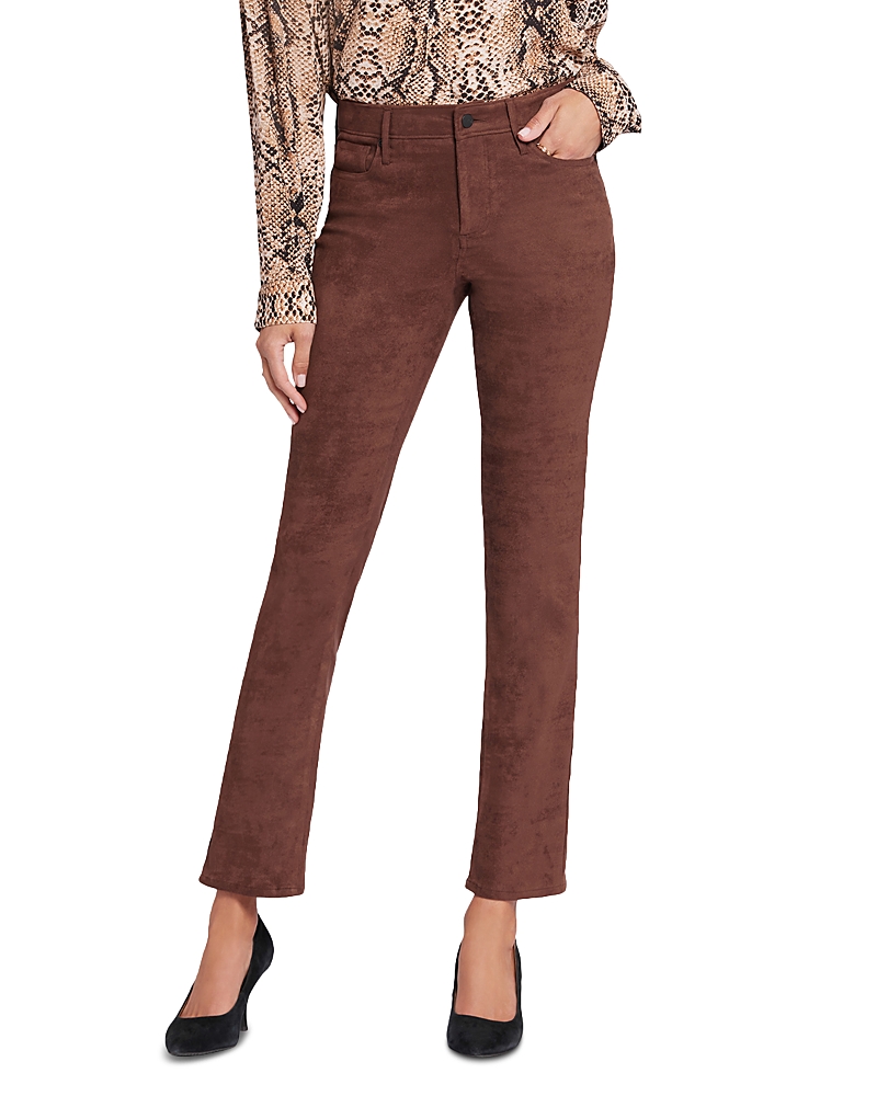 Nydj Sheri Slim Faux Suede Pants In Dark Chocolate