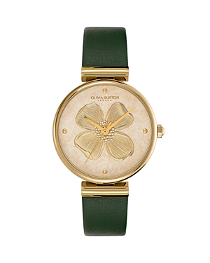 Shop Olivia Burton Dogwood T Bar Watch, 36mm In Gold/green