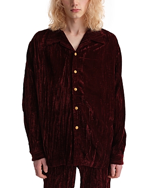Shop Séfr Lou Velvet Shirt Jacket In Red