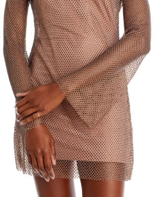 Dancing Queen Crystal Embellished Mesh Mini Dress Swim Cover-Up