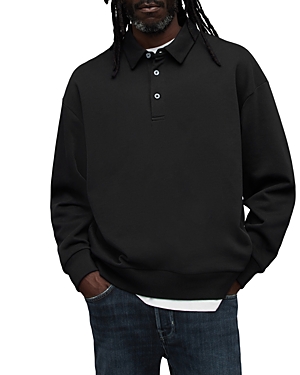 Allsaints Waite Cotton Relaxed Fit Polo Sweatshirt In Jet Black
