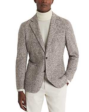 Reiss Grey Feather Slim Fit Wool-cotton Check Single Breasted Blazer In Gray