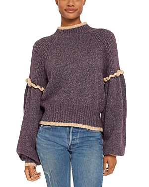 Shop Joie Shiloh Puff Sleeved Sweater In Black Plum