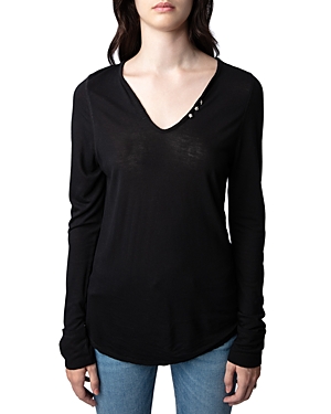 Shop Zadig & Voltaire Long Sleeve Henley Top In Noir