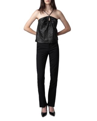 Crinkle Leather Keyhole Top