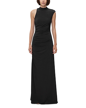 Shop Herve Leger Ruched Jersey Column Gown In Black