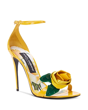 Dolce & Gabbana Women's Rosette 105mm Leather High-heel Sandals In Yellow