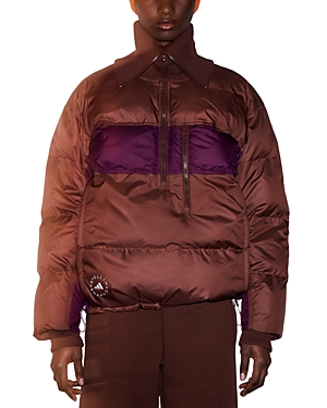 Shop Adidas By Stella Mccartney Pullover Puffer Jacket In Bitter Chocolate/red Night