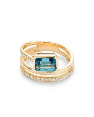 London Blue Topaz & Diamond Wrap Ring in 14K Yellow Gold
