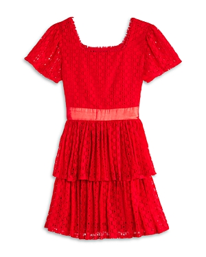 Aqua Girls' Square Neck Two Tier Dress, Little Kid, Big Kid - 100% Exclusive In Red