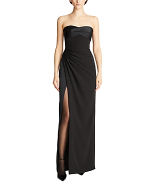 HALSTON ESTHER STRAPLESS SATIN & CREPE SWEETHEART GOWN
