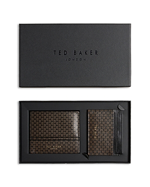Ted Baker Mxg-priamon Printed Leather Wallet And Cardholder Set In Black