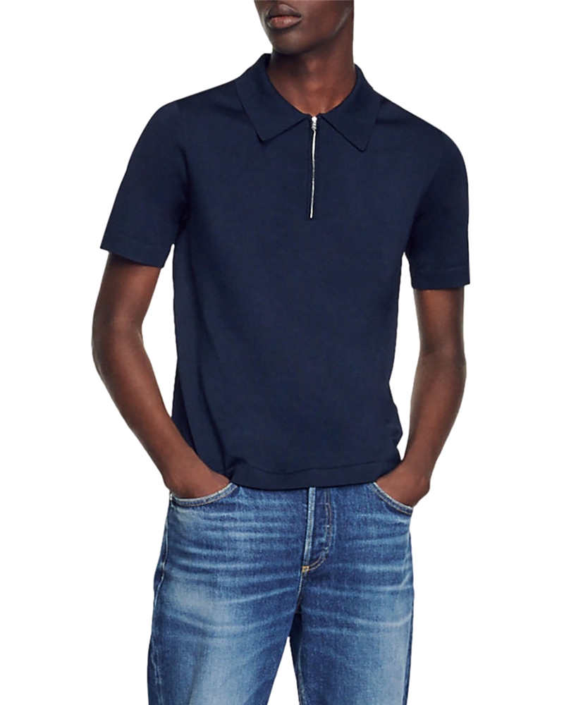 Sandro Knitted Polo Shirt with Zip Collar