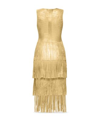 Foiled Bandage Fringe Midi Dress