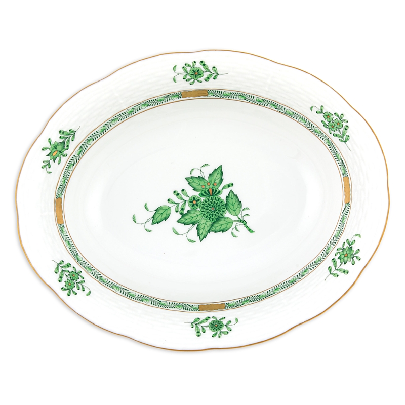 Herend Chinese Bouquet Oval Vegetable Serving Bowl In Green