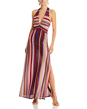 Shop Ramy Brook Harlee Halter Maxi Dress In Chevorn Holiday Knit