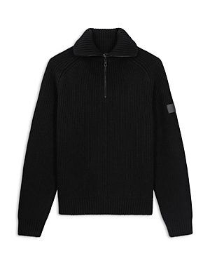 The Kooples Wool Comfort Fit Quarter Zip Roll Neck Sweater In Black