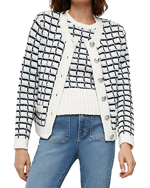 Shop Veronica Beard Lavigne Knit Sweater Jacket In Ivory Multi