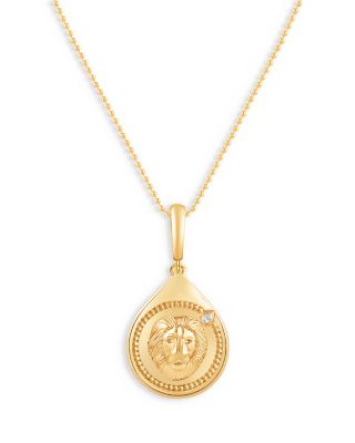 Harakh Diamond Accent Lion Pendant Necklace in 18K Yellow Gold, 0.02 ct. t. w., 18