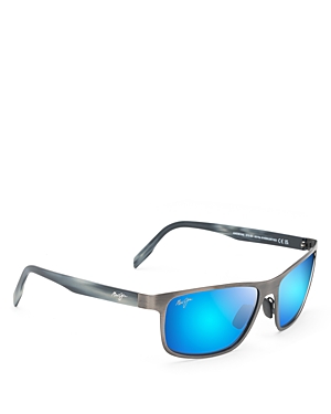 Maui Jim Anemone Polarized Rectangular Sunglasses, 60mm In Grey/blue Mirrored Polarized Solid